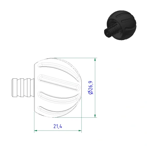 Tikka T3, T3x Bolt Knob - Helix Sphere dimensions.