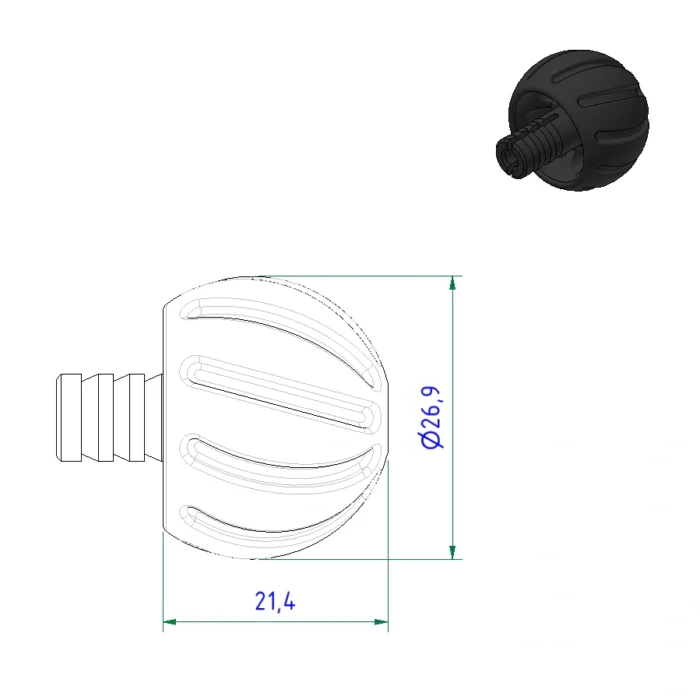 Tikka T3, T3x Bolt Knob - Helix Sphere dimensions.